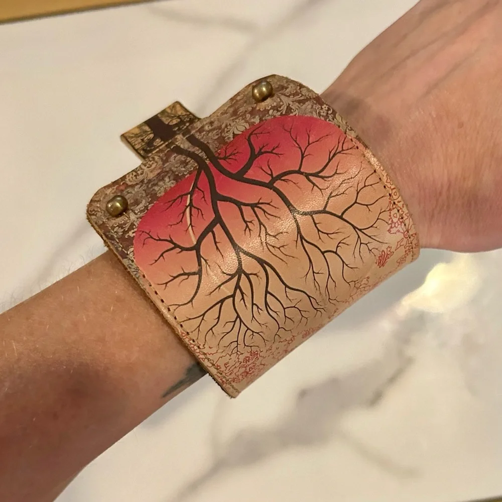 Handmade Tree Design Leather Wristband Cuff Bracelet w/ Secret Stash Pocket - Picture 8 of 8